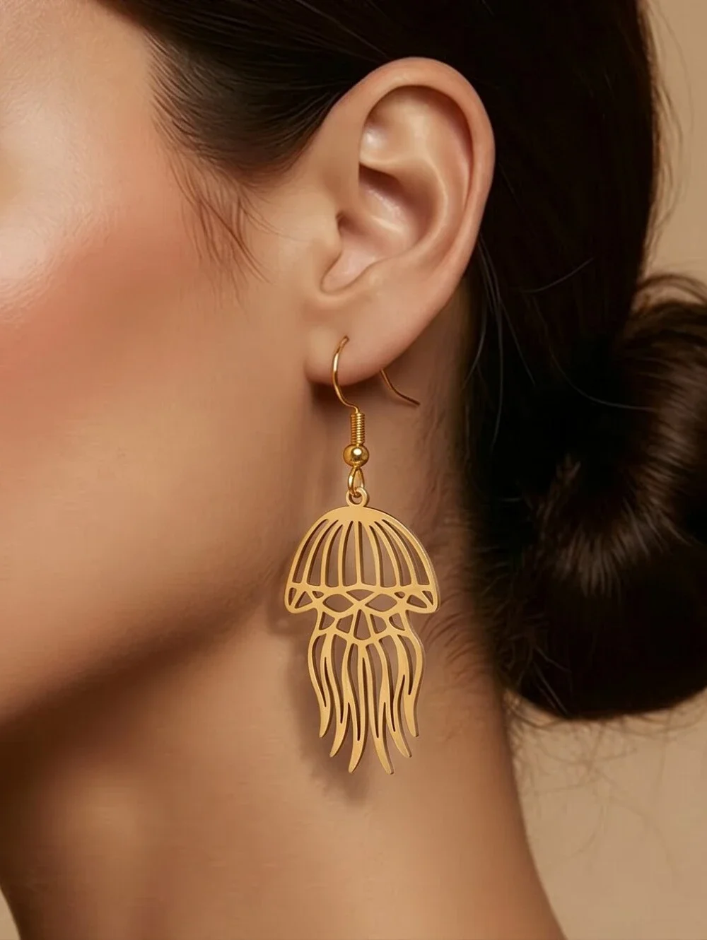 Gold Jellyfish Earrings Stainless Steel Ocean Beach Dangle Nautical Glam Jewelry